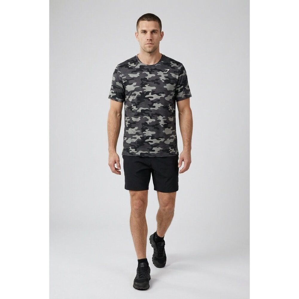GYMSHARK Shirt Size XXL Black‎ Gray Camo Athletic